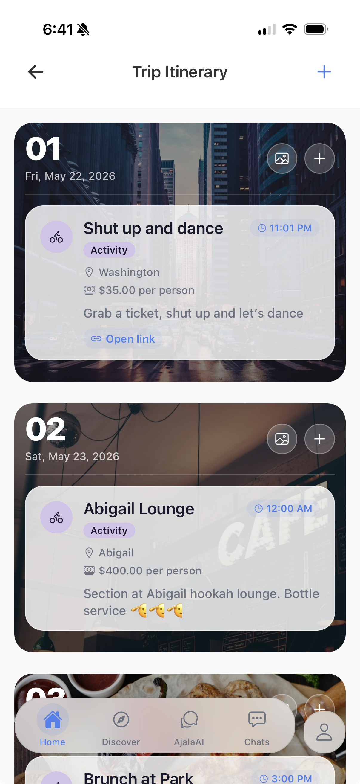 ajalax itinerary view